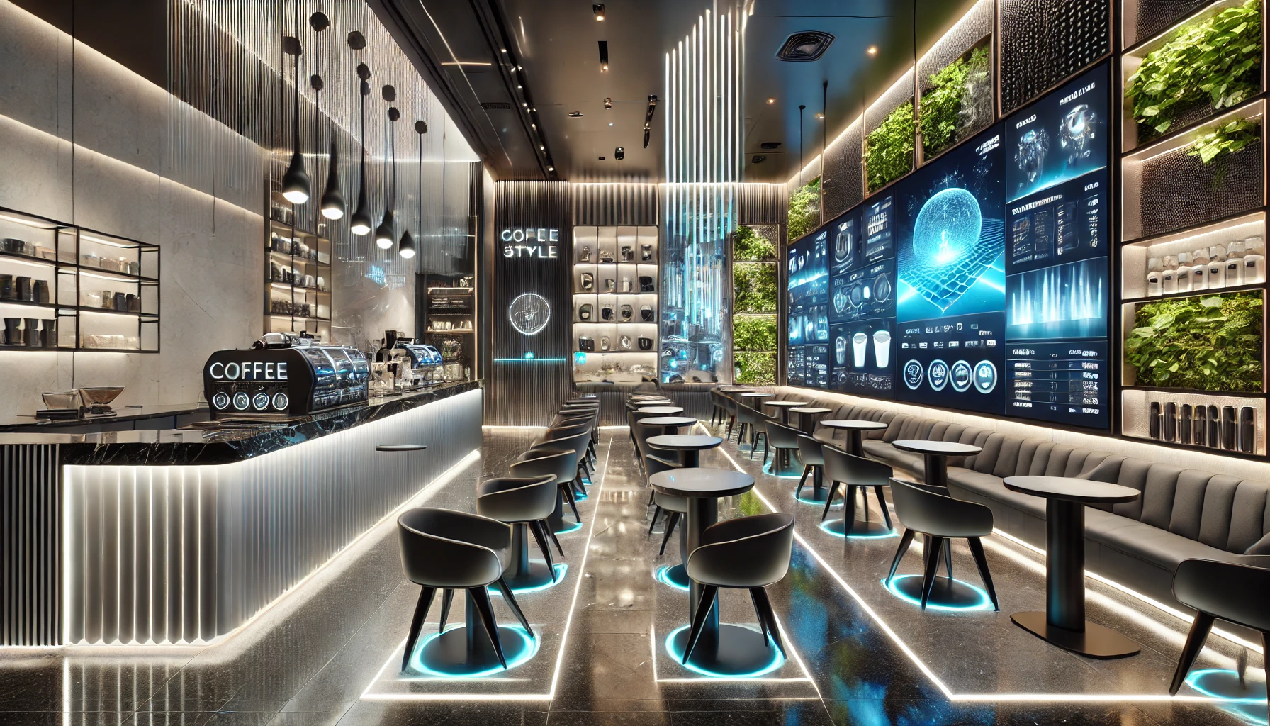 طراحی کافی شاپ سبک تکنولوژیک (High-Tech)