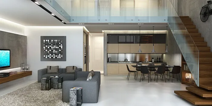 دکور خانه دوبلکس طوسی کرم